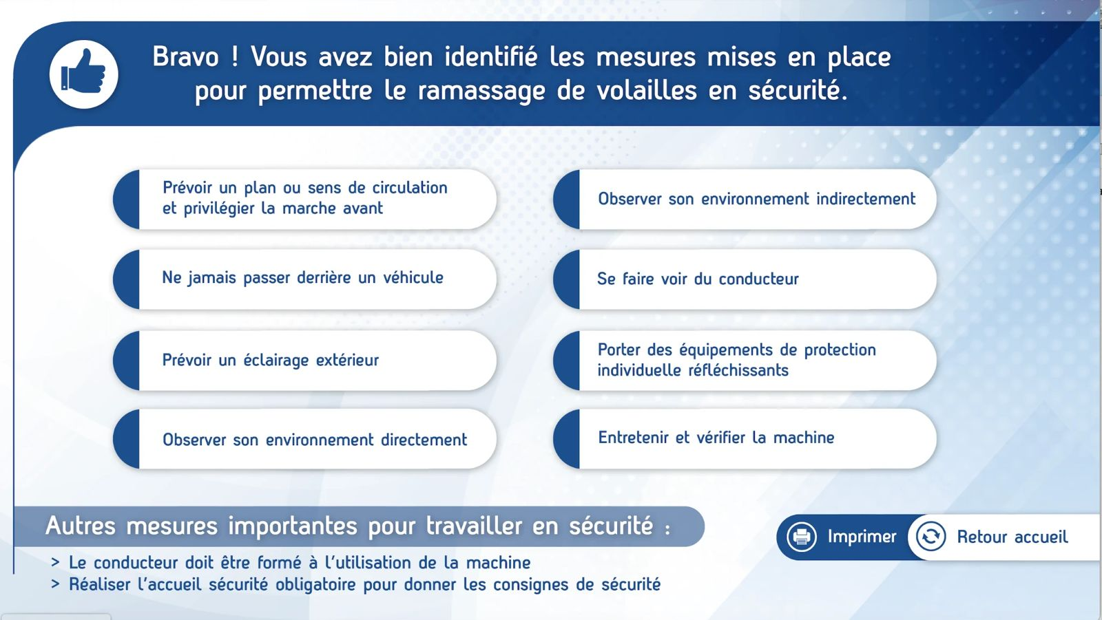 Formation e-learning sécurité avec choix d'une situation de travail
