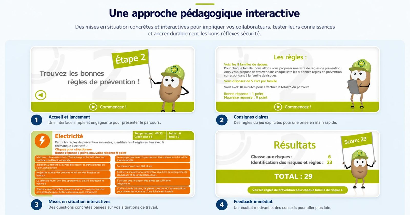 Parcours pédagogique interactif d'une formation sécurité sur mesure.